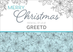 Custom Business Christmas Card - Blue Poinsettia 