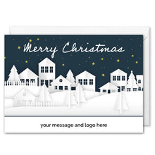 Load image into Gallery viewer, Snowy Houses Christmas Card For Business Custom Logo 