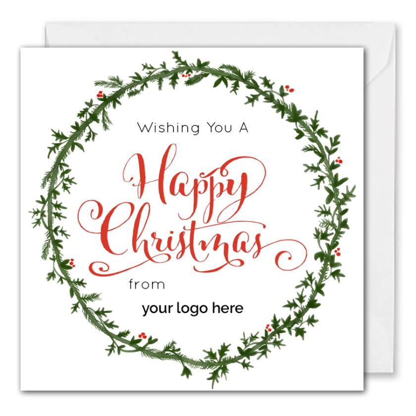 Business Christmas Card - Custom Logo - Christmas Wreath Card