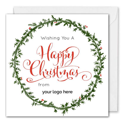 Business Christmas Card - Custom Logo - Christmas Wreath Card