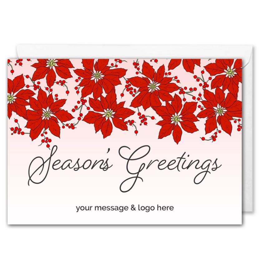 Season's Greetings Corporate Christmas Card - Pink Poinsettia