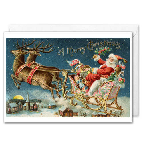 Santa Sleigh Ride Vintage Christmas Card