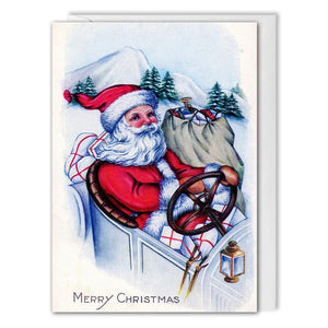 Custom Business Christmas Card - Vintage Greetings - Santa Car