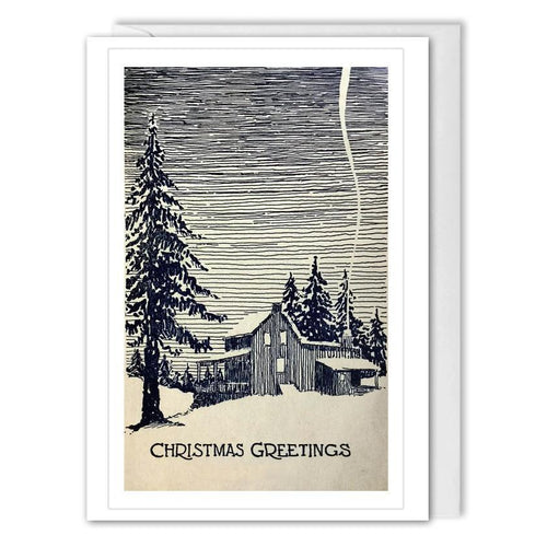 Custom B2B Vintage Christmas Greetings Card - Snowy Cabin