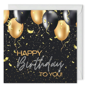 business birthday card black gold balloons